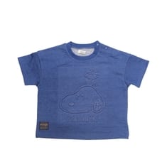 SNOOPY×WRANGLER スヌーピー×ラングラー 半袖Tシャツ デニムニット エンボス(ブルー×100cm)