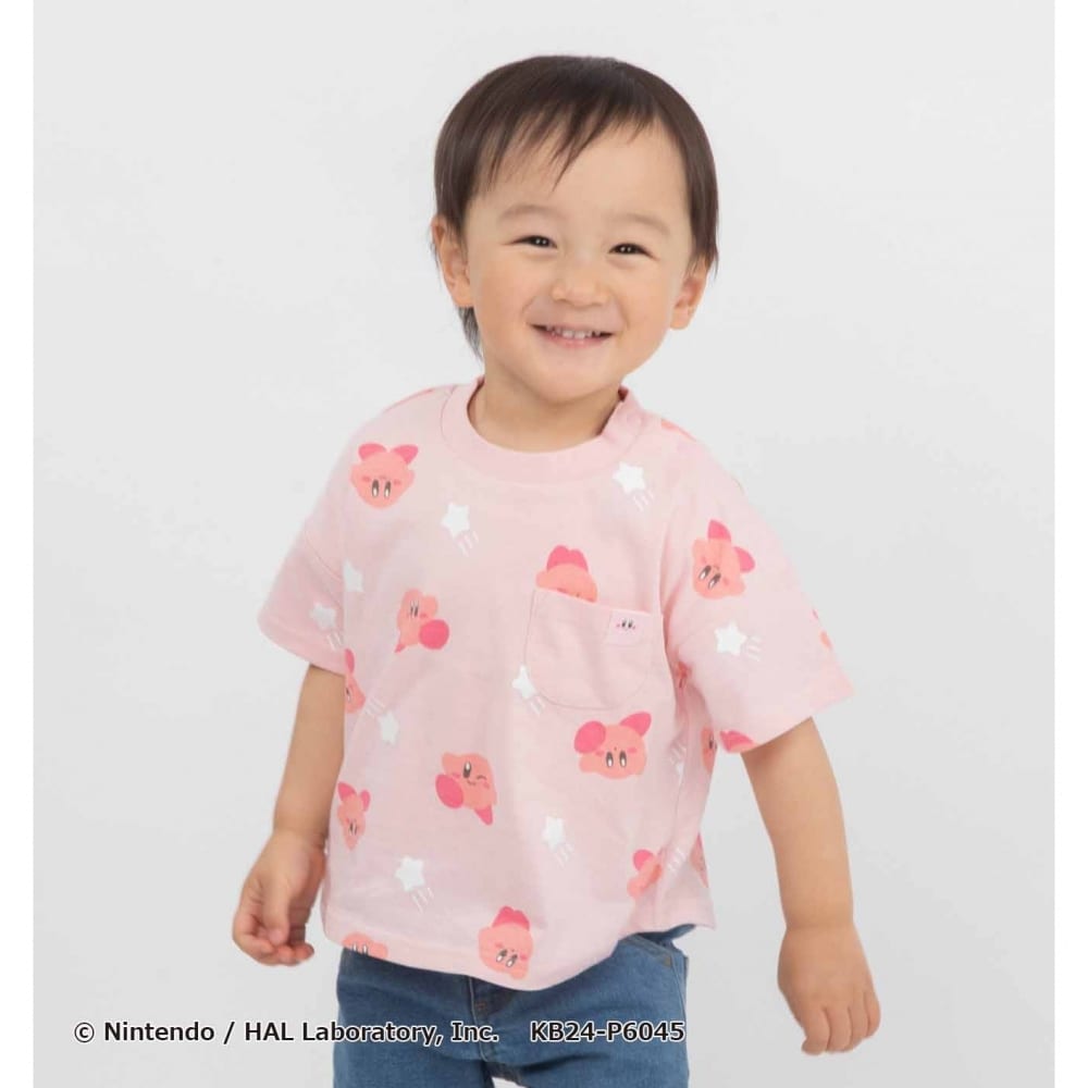 星のカービィ 総柄 半袖Tシャツ(ピンク×100cm)