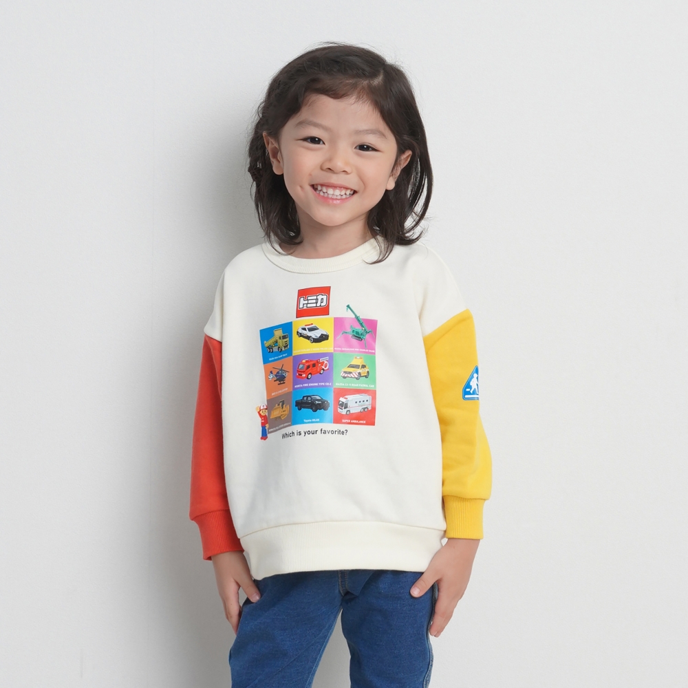 【TOMICA kie_158さんプロデュース】TOMICA トミカ 長袖トレーナー 袖配色 ホワイト×90cm