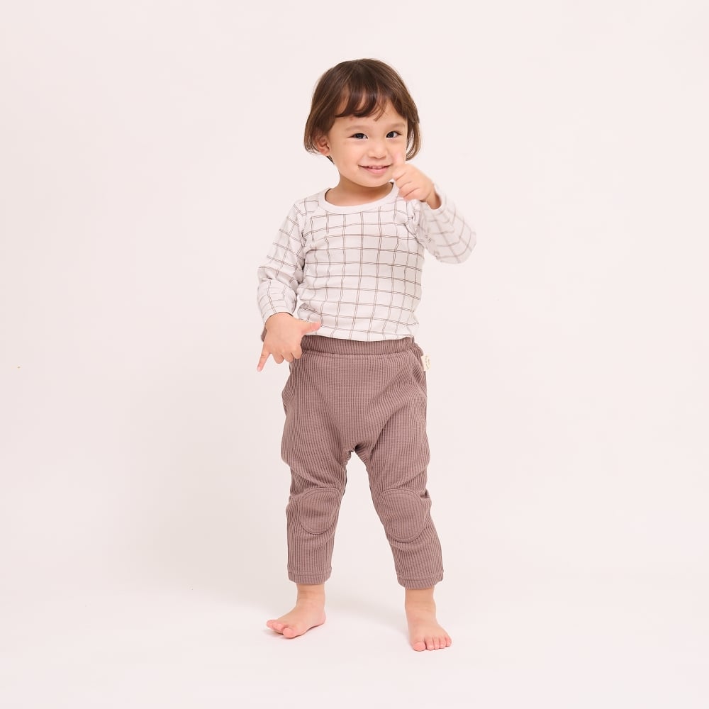 長袖シャツ肌着2枚組 スムス ドングリ×チェック グレー×80cm ベビーザらス限定