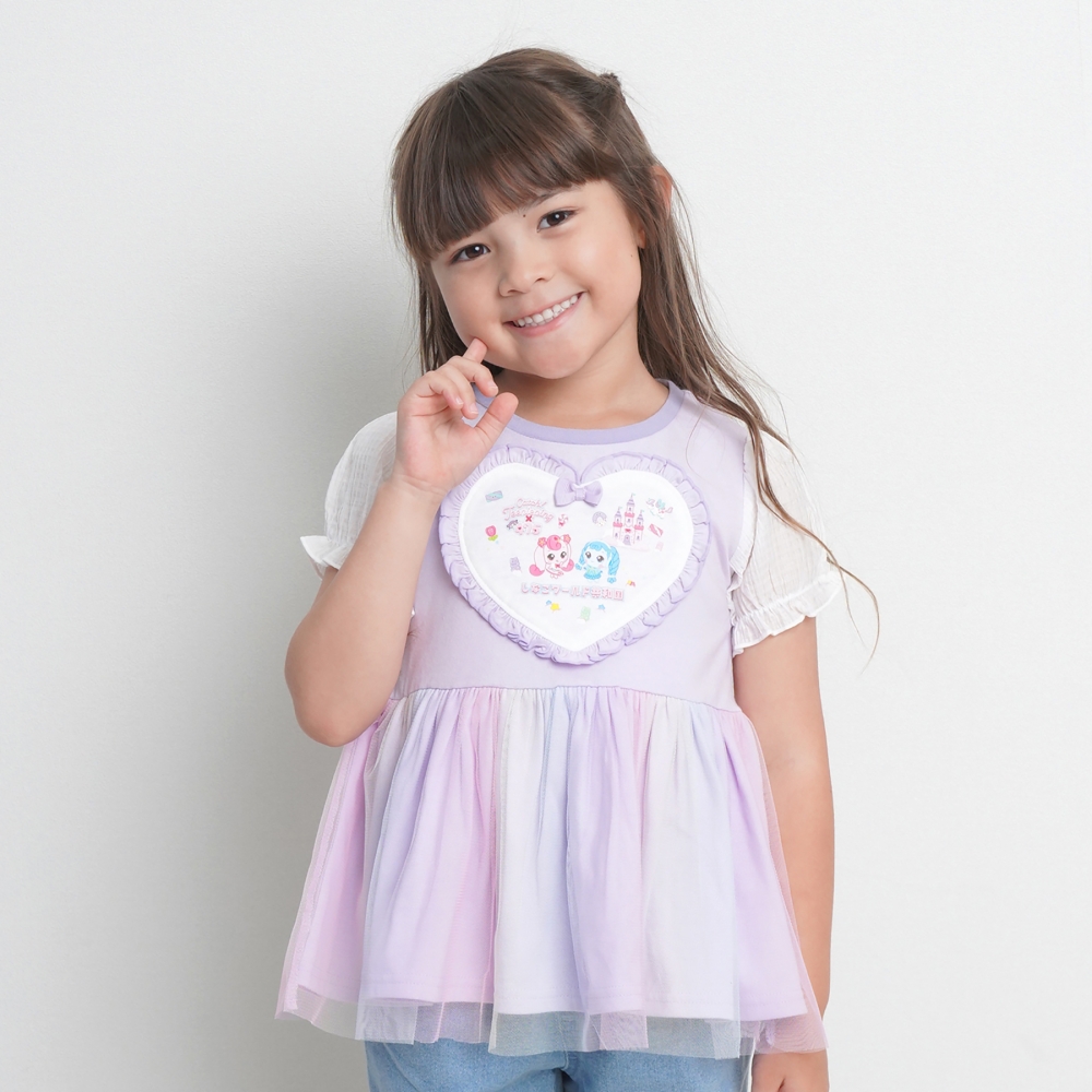 【ティニピン×しなこ】チュニック 裾チュール 天竺 パープル×120cm