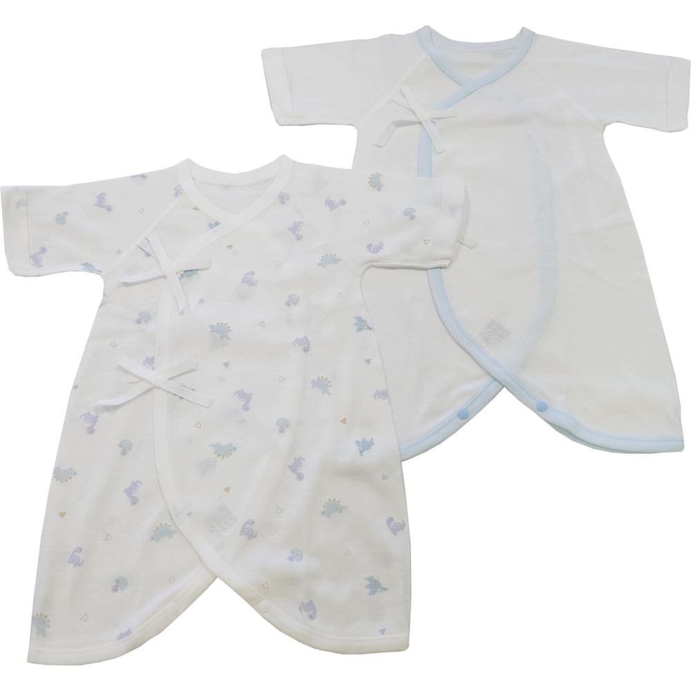 日本製 フライスコンビ肌着 2枚組 恐竜柄(ブルー×50-60cm) ベビーザらス限定