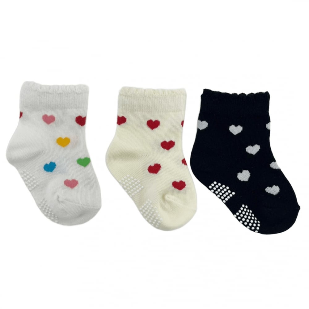 ハート柄 ロークルーソックス 3P