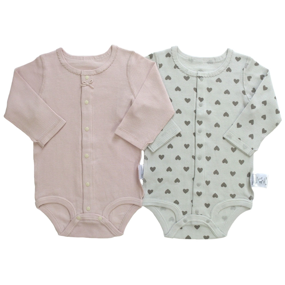 長袖前開きロンパース肌着 2枚組 ワッフル ハート グレー×70cm ベビーザらス限定 長袖前開きロンパース肌着 2枚組 ワッフル ハート グレー×70cm ベビーザらス限定