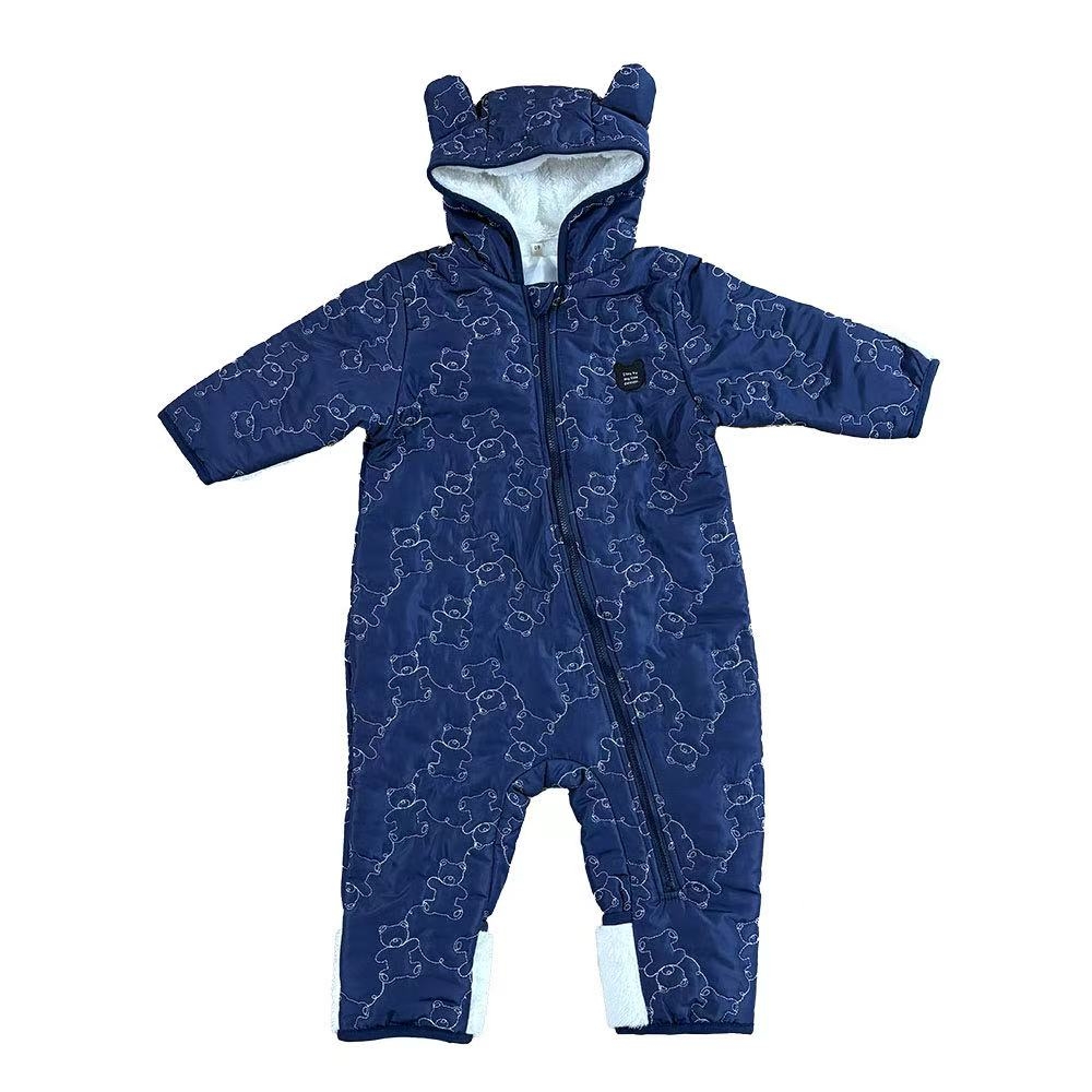 ジャンプスーツ くまみみ クマ柄 ネイビー×80cm