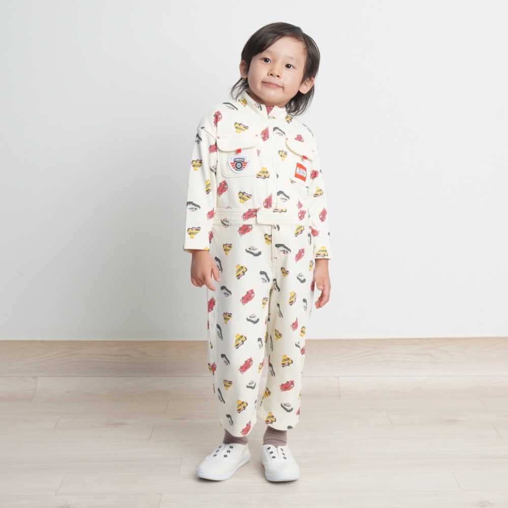 【TOMICA kie_158さんプロデュース】TOMICA トミカ つなぎ オーバーオール ホワイト×90cm