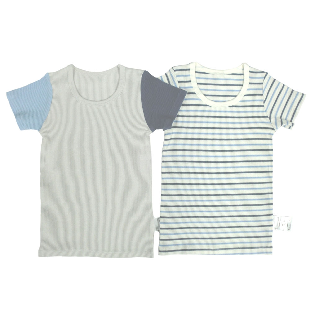 【ブラックフライデー】半袖シャツ肌着 2枚組 リブボーダー グレー×90cm ベビーザらス限定