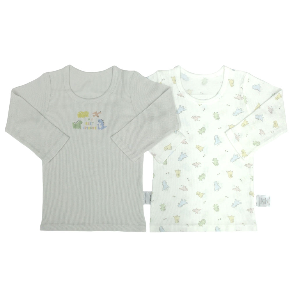 長袖シャツ肌着 2枚組 テレコ 恐竜 グレー×80cm ベビーザらス限定 長袖シャツ肌着 2枚組 テレコ 恐竜 グレー×80cm ベビーザらス限定