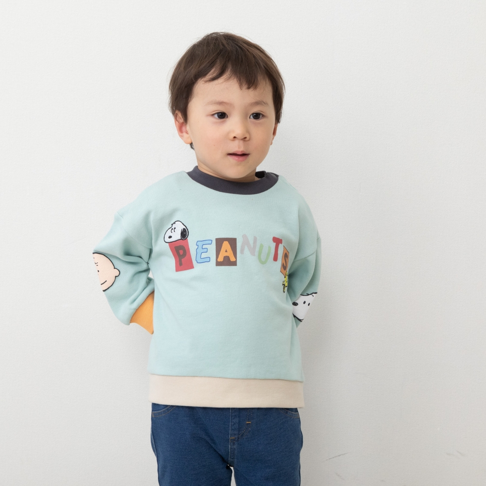 SNOOPY スヌーピー トレーナー 袖切替 ミント×80cm ベビーザらス限定 SNOOPY スヌーピー トレーナー 袖切替 ミント×80cm ベビーザらス限定