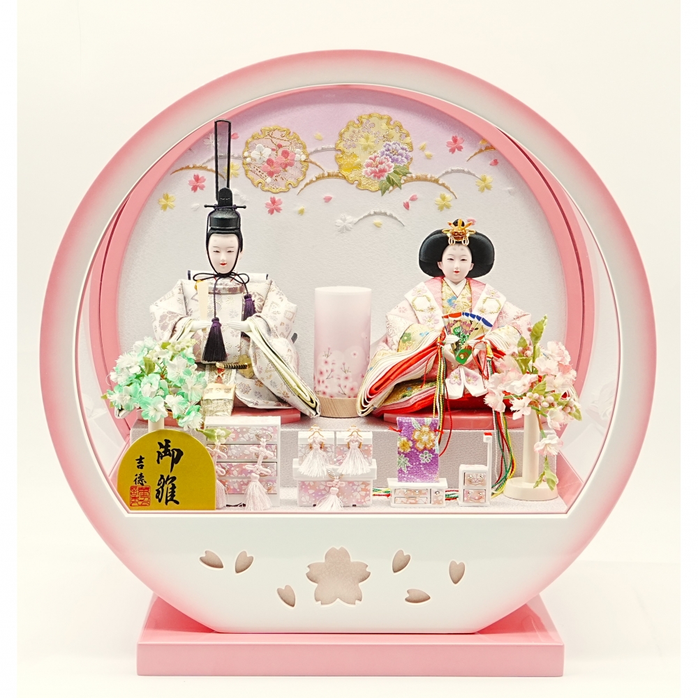 【雛人形】ケース親王飾り「雪輪牡丹桜丸形アクリル」（322913）ベビーザらス限定