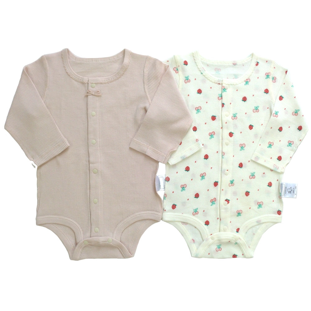 長袖前開きロンパース肌着 2枚組 ワッフル イチゴ ピンク×70cm ベビーザらス限定 長袖前開きロンパース肌着 2枚組 ワッフル イチゴ ピンク×70cm ベビーザらス限定