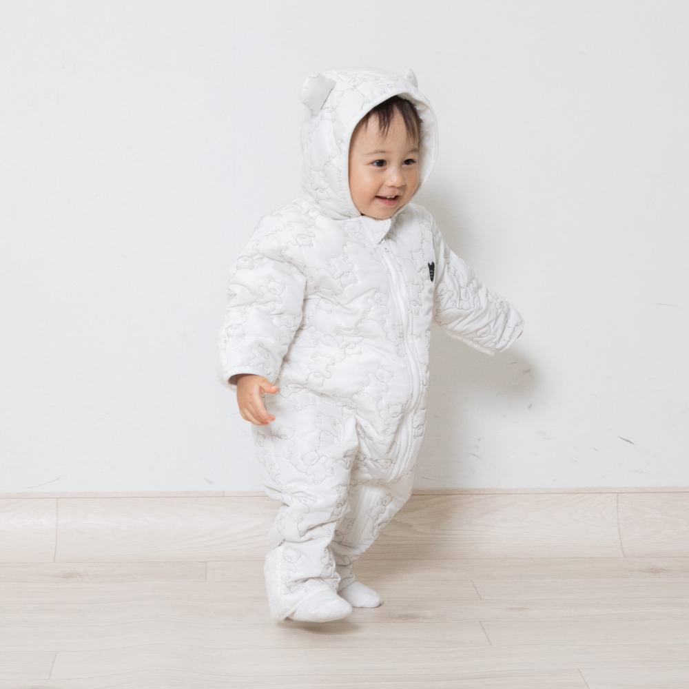 ジャンプスーツ くまみみ クマ柄 ホワイト×80cm