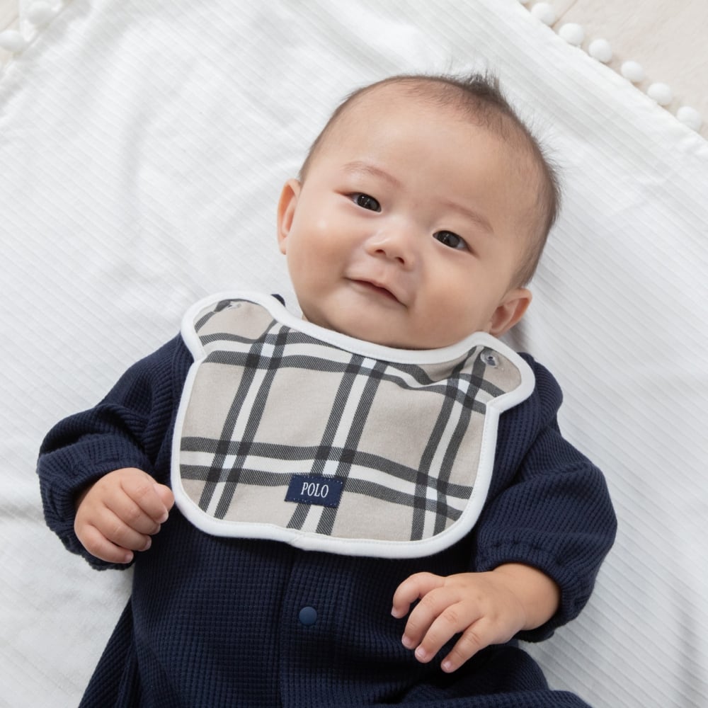 POLO BCS チェックスタイ付きドレスオール ネイビー×50-70cm 赤ちゃん 出産準備 出産祝い ベビー服 子供服