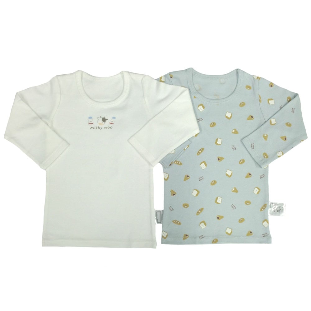 長袖シャツ肌着2枚組 スムス 牛×パン パステルブルー×90cm ベビーザらス限定