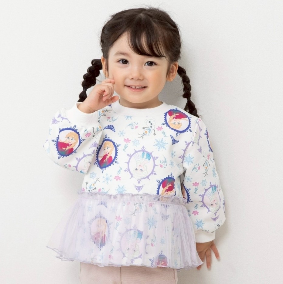 【Sophitica × tsumashi1118さん】Disney アナと雪の女王 裏毛トレーナー 総柄 ホワイト×90cm ベビーザらス限定
