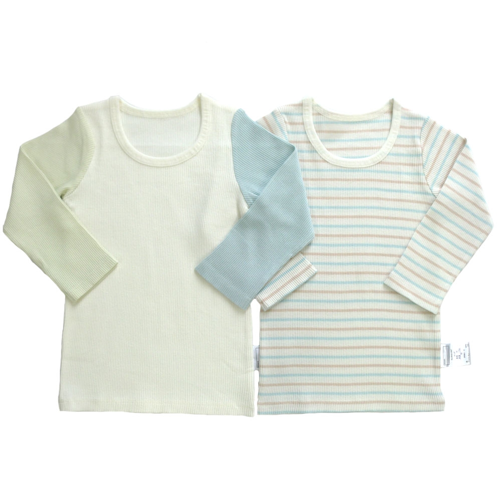 長袖シャツ肌着 2枚組 リブボーダー ホワイト×80cm ベビーザらス限定 長袖シャツ肌着 2枚組 リブボーダー ホワイト×80cm ベビーザらス限定