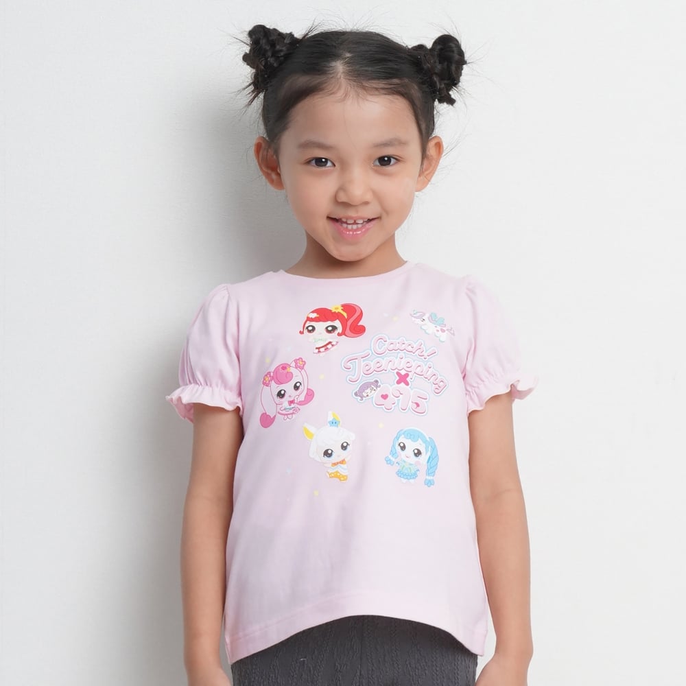 【ティニピン×しなこ】半袖Ｔシャツ パフスリーブ 天竺 ピンク×130cm