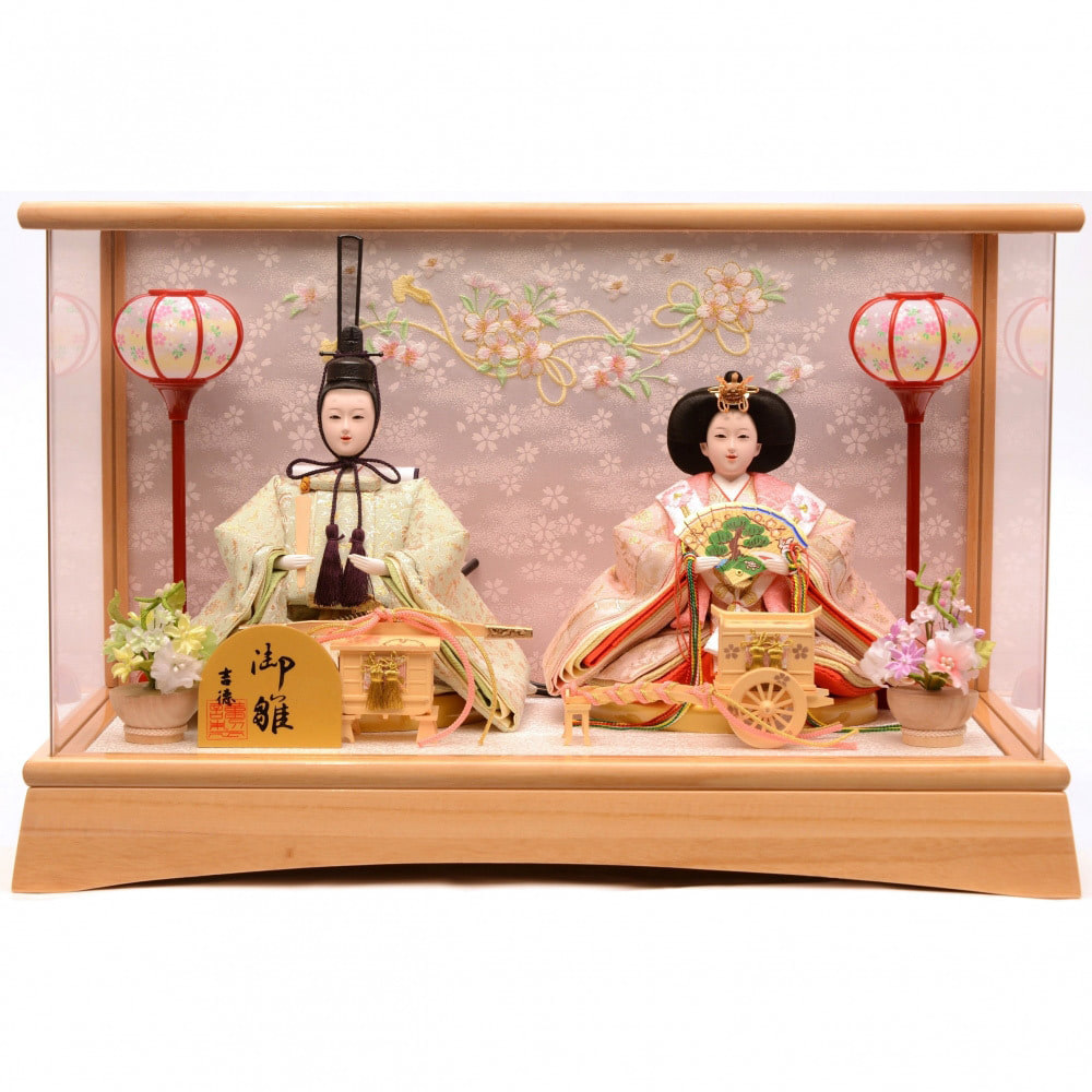 【雛人形】ケース飾り 親王飾り「桜リボン木目調パノラマアクリル」(322035)ひな人形 ひな祭り お雛様 おしゃれ【メーカー直送】